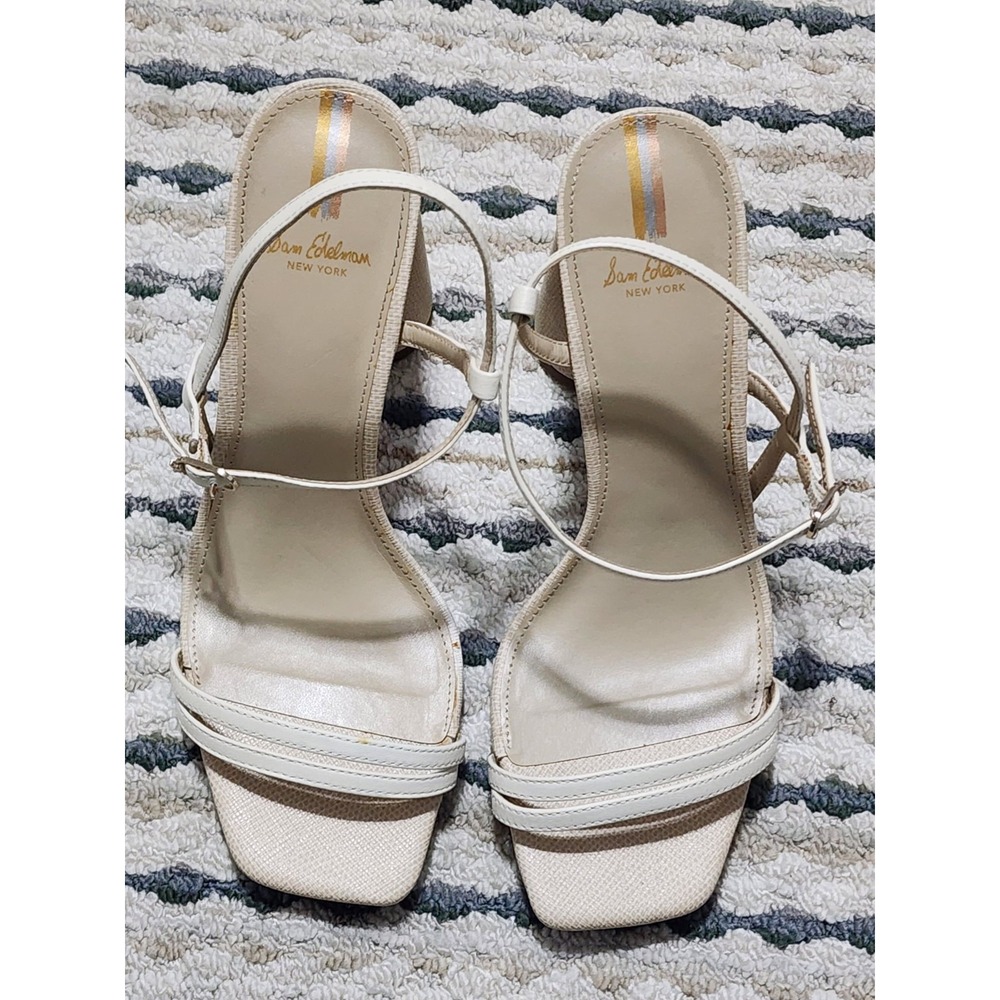 Sam Edelman Women's Kit Beige Leather High Cone Heels Sandals Shoes Size 8M